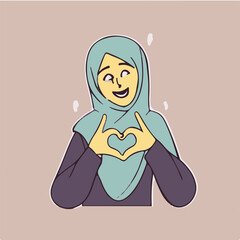  Smiling arabic woman show heart gesture