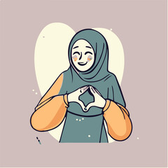  Smiling arabic woman show heart gesture