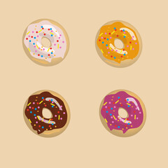 Fototapeta na wymiar Donut vector isolated on a pastel background. Donut collection. Sweet sugar icing donuts.