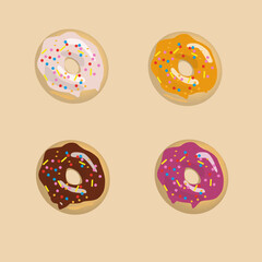 Donut vector isolated on a pastel background. Donut collection. Sweet sugar icing donuts.