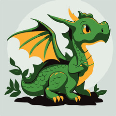 Vector cute green dragon vector illustration 