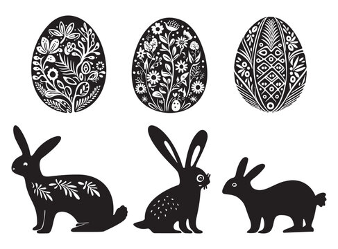 Cute easter bunny cartoon clipart. Vector rabbit motif with easter egg.