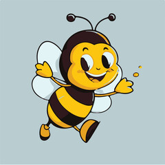  Vector cute happy bee cartoon on solid background 