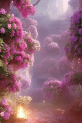 Obraz na płótnie Canvas A blooming garden. Flowers. Fabulous landscape. Illustration. Generative AI