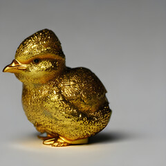 a gold statuette of a little chick. Generative AI