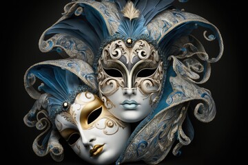 The traditional mask ornament of the Venice Carnival. Generative AI