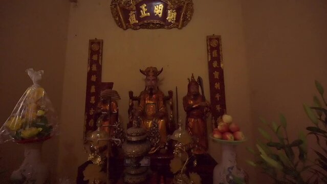 Footage of a Buddhist deity statue at the Chua Quan Su Buddhist Temple in Hanoi, Vietnam