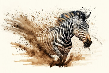 Fototapeta na wymiar Zebra in watercolor, AI-Generated
