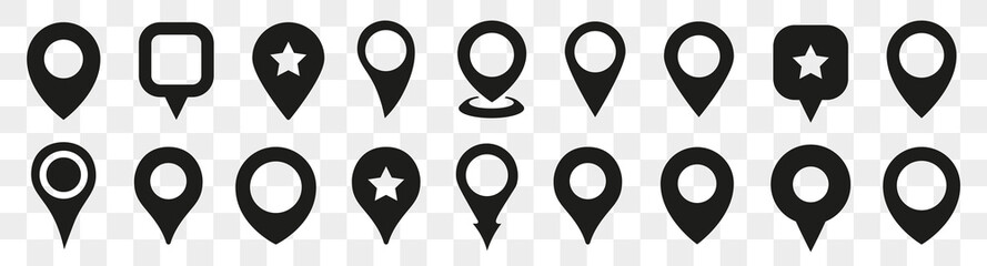 Set of black map pointer icons. Location pin icons collection
