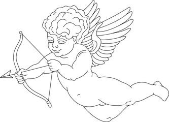Vector angel with love arrows, cupid. Linear, isolated on white element design card, poster, invitation, illustration for wedding or saint valentines day.