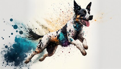 Dog running into paint splatter. Generative Ai
