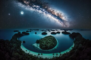 From above, the tropical islands of Palau and the Pacific Ocean are a sight to behold. The Milky Way over Palau. Generative AI
