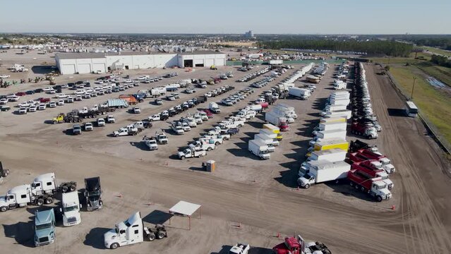 Aerial view of new and used heavy equipment.