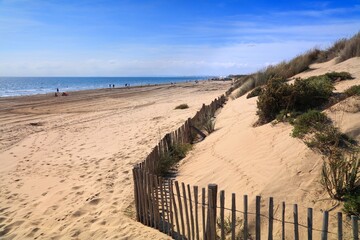 Sandy beach and dunes in Grande-Motte, France