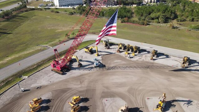 Aerial view of new and used heavy equipment.