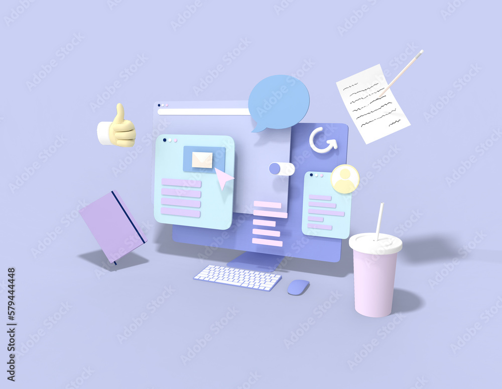 Fototapete customer service representative ,computer monitor data for development,3d render computer graphic