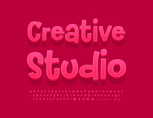 Vector artistic Sign Creative Studio. Funny Red 3Dl Font. Modern Alphabet Letters, Numbers and Symbols set