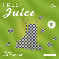 Fresh juice business marketing social media post or web banner template design with abstract background, logo and icon. 