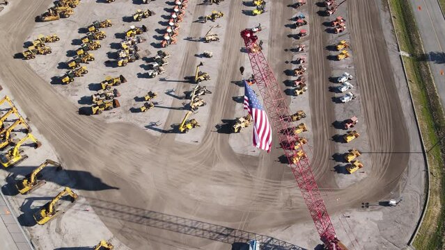 Aerial view of new and used heavy equipment.