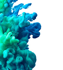 Flowing cyan blue and emerald green mix paint abstract background