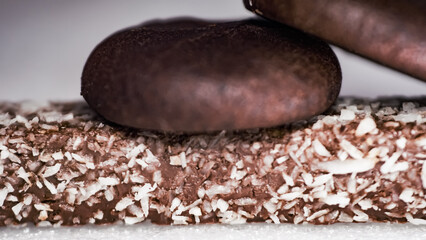 sponge cake, chocolate flavored wafer, sweet tender and delicious