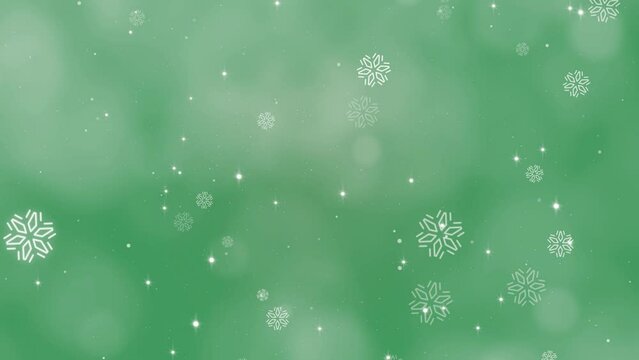 Christmas frame background. Snowflakes with light and particle, winter background, new year, christmas. Green background