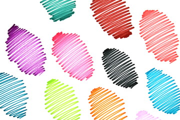A lot of multi-colored balls drawn with a marker.	