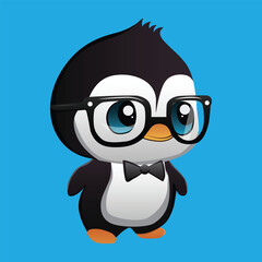cute penguin cartoon with glasses and suit 
