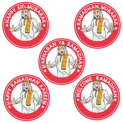 cheerful arabian muslim. Ramadan Patches Vector Design. white background with stickers. Ramadan Kareem, Welcome Ramadan, Eid Mubarak Badges.