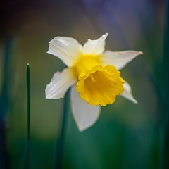 Fototapeta premium Closeup of a white Narcissus pseudonarcissus in the garden