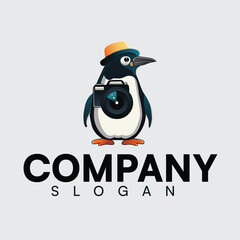 penguin with camera abstract logo , creative logo, cartoon logo, wildlife, studio business logo