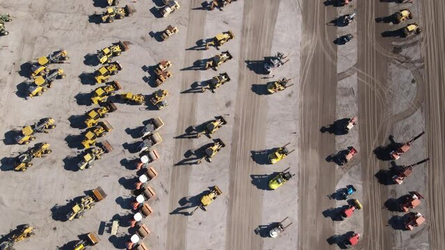 Aerial view of new and used heavy equipment.