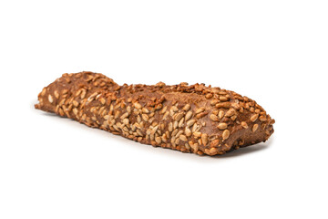 Loaf of bread with sunflower seeds isolated on a white background.