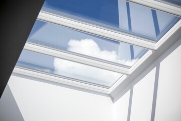 Obraz premium Low angle shot of a ceiling window with a sky view