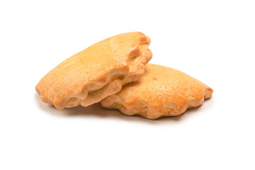 Sweet pastry with cottage cheese isolated on white background.