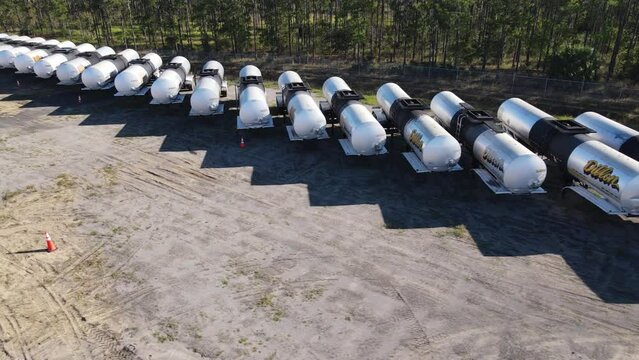 Aerial view of new and used heavy equipment.