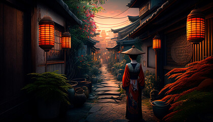 Fototapeta na wymiar geisha walking on osaka street