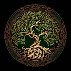 Yggdrasil illustration. Tree of Life, Scandinavian mythological symbol - 579453023
