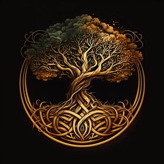 Yggdrasil illustration. Tree of Life, Scandinavian mythological symbol