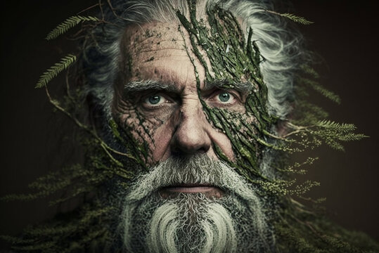 the man loved nature, he grew so old his hair became grass and his skin became bark,generative ai.