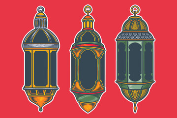 Ramadan kareem lantern celebration lamp hand drawn. Vector arab islam culture ramadan festival decoration