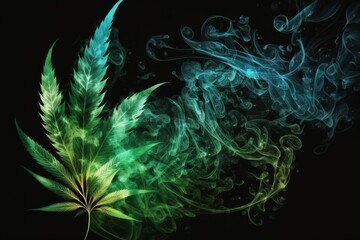 Hanf Blatt - Drogen , Cannabis - Rauchen - Abstrakt mit Hintergrund schwarz - Generative AI