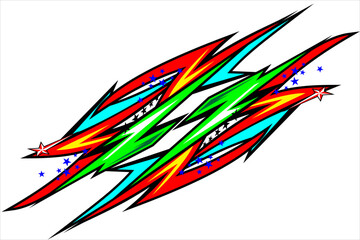 design vector racing background with a unique stripe pattern with a mix of bright colors and star effects, perfect for your racing design
