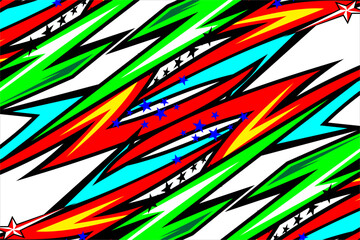 design vector racing background with a unique stripe pattern with a mix of bright colors and star effects, perfect for your racing design