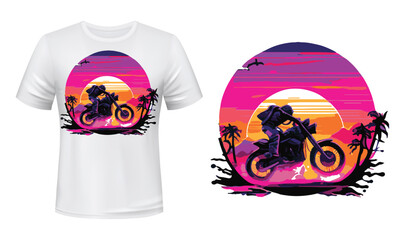 Colorful Motorbike action shot of a rider t-shirt vector design template