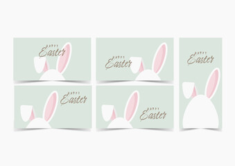 Happy easter greeting card with cute egg bunny design, set of vector illustration