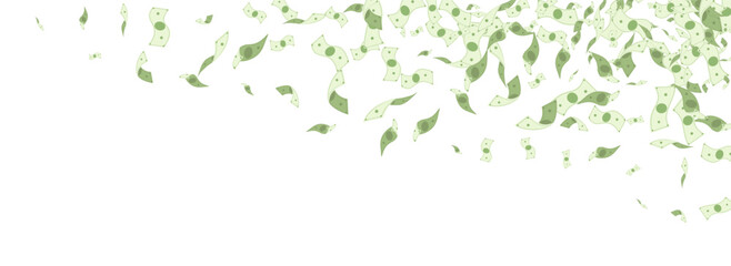 Green Cash Vector White Panoramic Background.