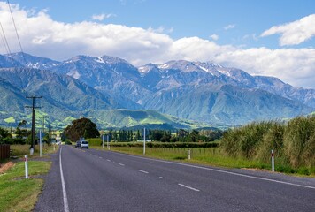 State Highway 1 with Seaward Kaikoura Range in the background