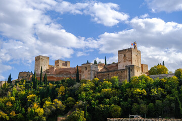 Fototapeta na wymiar View of the Alhambra Palace in Granada, Spain on a sunny day.