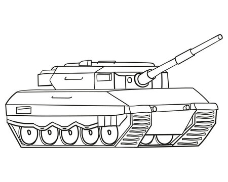recommend clip art: Main battle tank in line art. German military vehicle Leopard 2. PNG Illustration.
